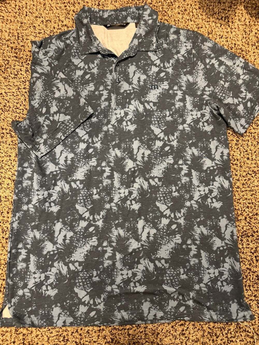 TravisMathew Men's XL Pineapple Print Performance Polo Shirt